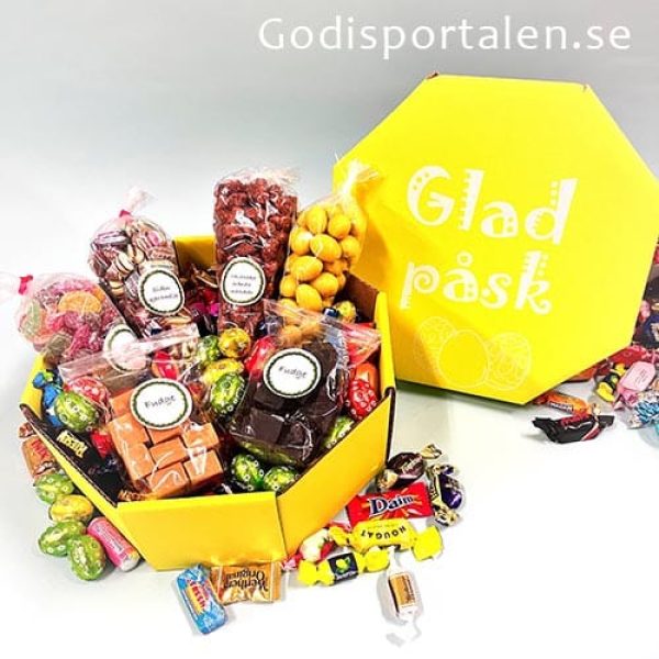 Påsklåda Lyx Åttakantig - Godislåda med 3,5 kg färskt godis för påsk - Godisportalen.se